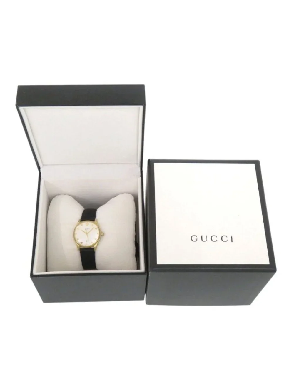 Gucci 126.5 SS Leather White Shell Black Quartz Watch Dial